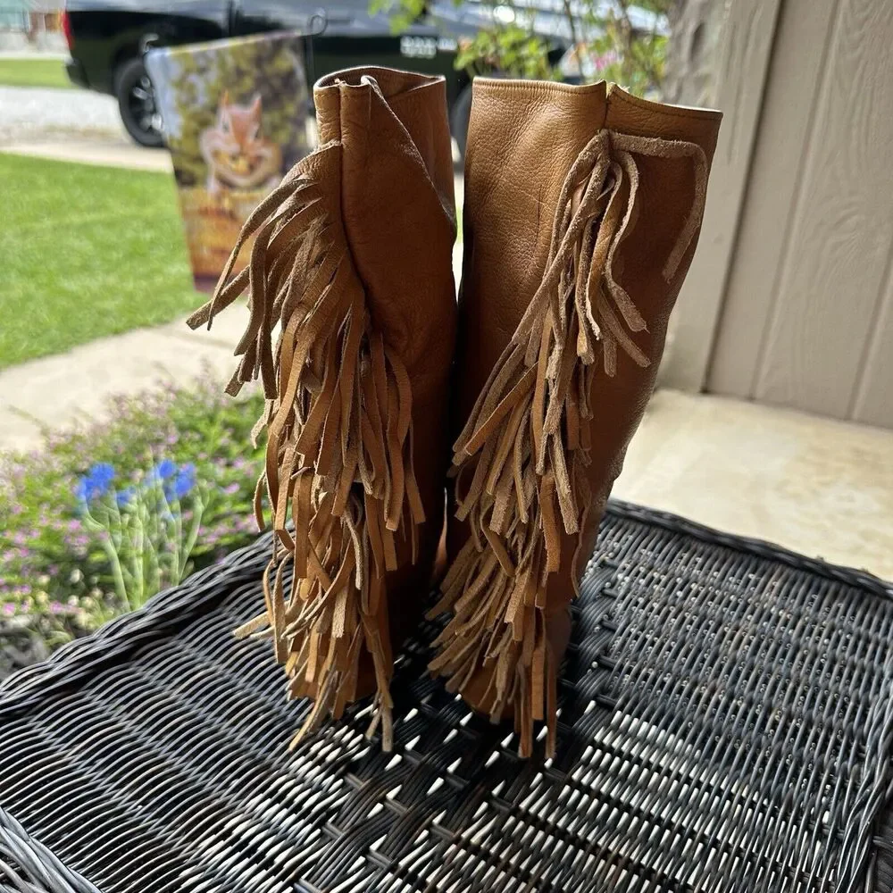 Laredo Leather Boots Womens Size 6 M Fringed Western Cowboy Cowgirl Taylor Swift
